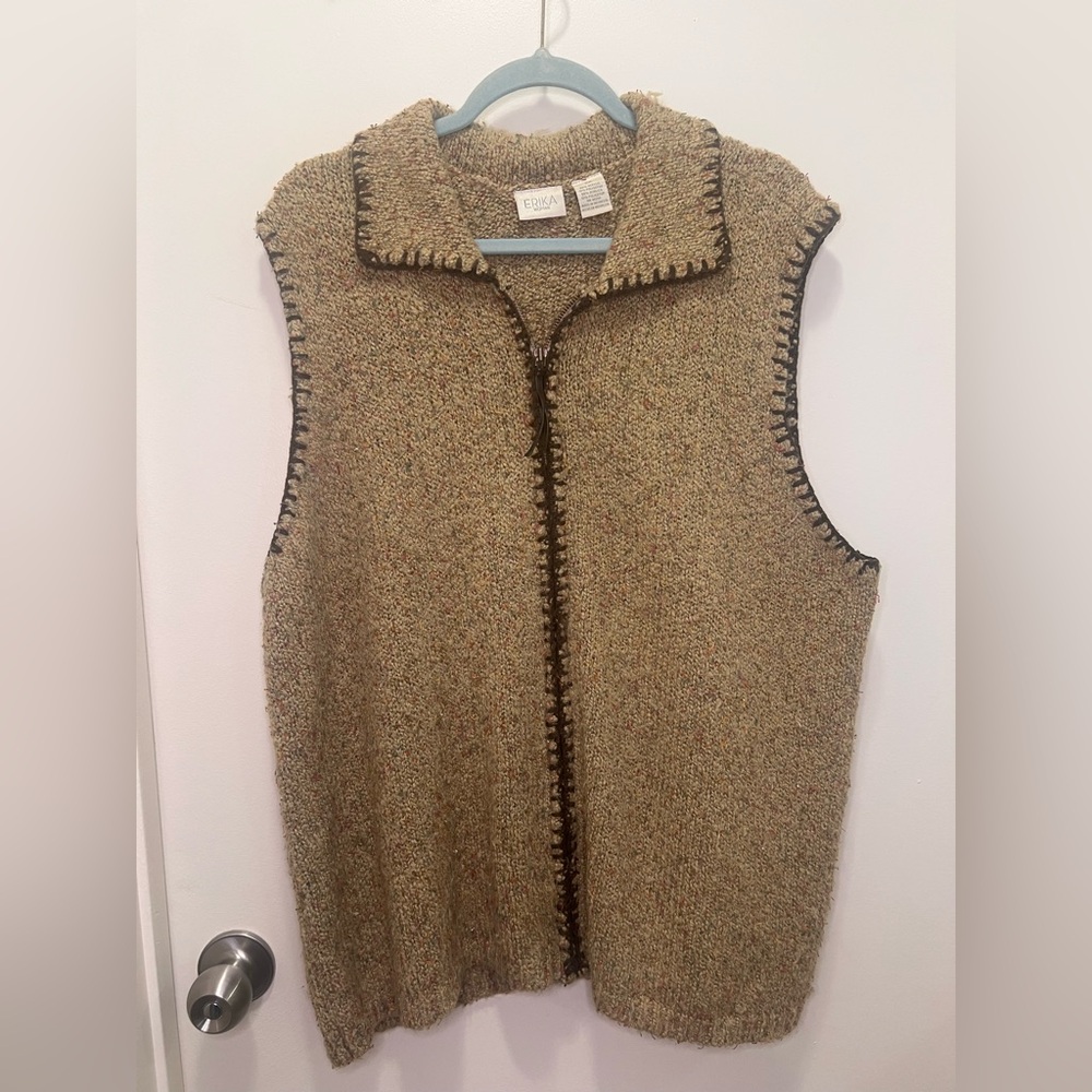 vintage-style knit zip-up sweater vest by the brand Erika.